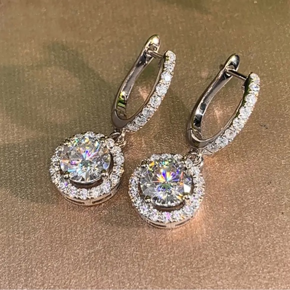 Rhodium Round Zirconia Dangle Earrings - Picture 2 of 5